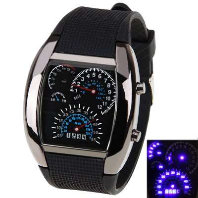 LED Car Watch/Table with Blue Light Arch Dial and Silicon Watch Band
