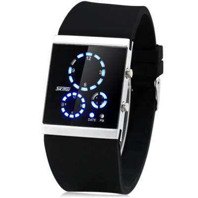 Skmei 0984 LED Energy Saving Watch Tempered Glass Date Wristwatch for Sports