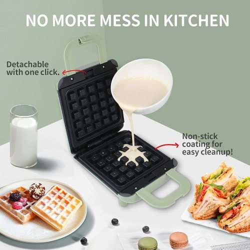 Mini Waffle Maker, Waffle Iron with Removable Plates