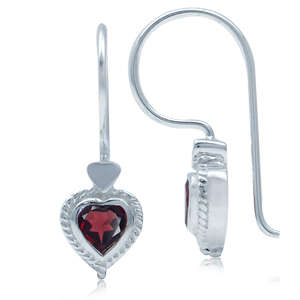 Natural Garnet 925 Sterling Silver Heart Rope Earrings