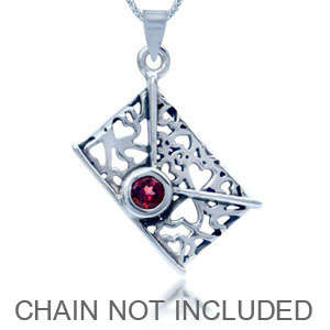 Natural Garnet 925 Sterling Silver Filigree Envelope Pendant