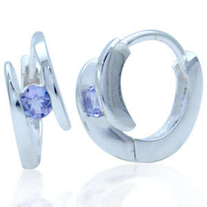 Natural Tanzanite in Solid 925 Sterling Silver Baby Huggie Earrings