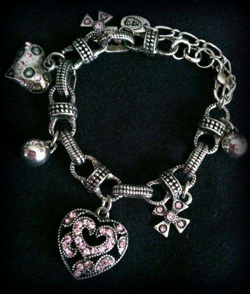 PINK TIBETAN SILVER ANTIQUE LOOK CHARMS BRACELET