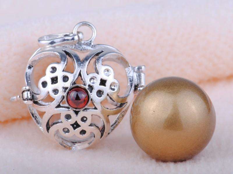 GOLD TONE HARMONY BALL IN 925 STERLING SILVER CAGE AMETHYST
