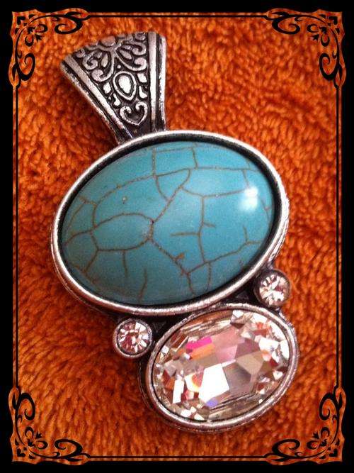 NEW!!! LARGE TIBETAN SILVER TURQUOISE PENDANT CLIP ON