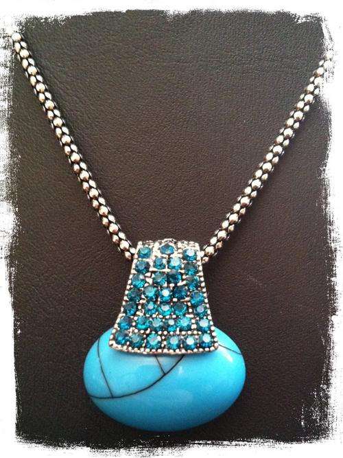 STUNNING TIBETAN SILVER ANTIQUE LOOK TERQUOISE PENDANT POPCORN NECKLACE