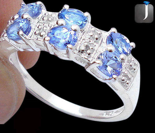 (R5000) GENUINE DIAMOND BLUE TANZANITES IN SOLID 925 STERLING SILVER ARTISAN RING: Size 8