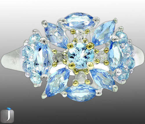 (R3500) GENUINE DIAMOND AND BLUE TANZANITE IN SOLID 925 STERLING SILVER RING; SIZE 7