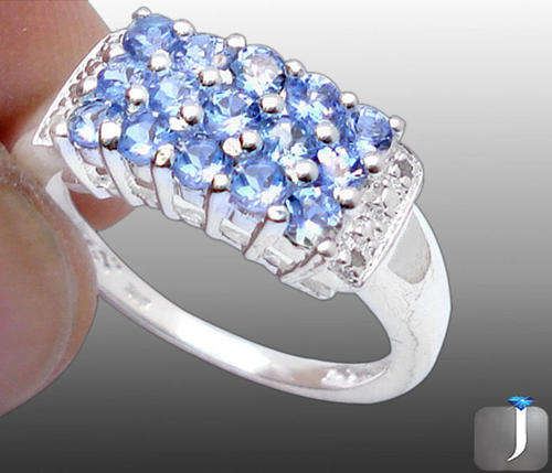 GENUINE DIAMOND AND BLUE TANZANITE IN SOLID 925 STERLING SILVER ARTISAN RING :SIZE 7