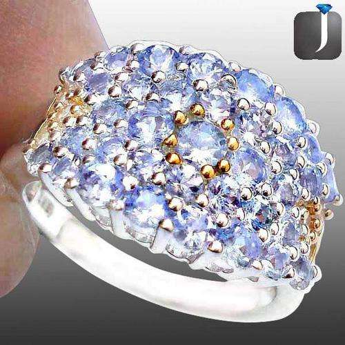 GENUINE DIAMOND AND BLUE TANZANITE IN SOLID 925 STERLING SILVER ARTISAN RING :SIZE 6.5