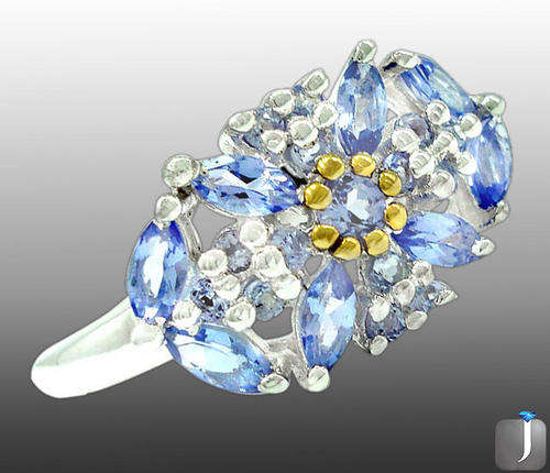 (R3800) GENUINE BLUE TANZANITE MARQUISE ROUND 925 STERLING SILVER ARTISAN RING; SIZE 8