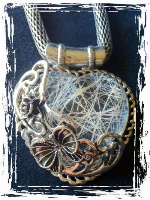 CLEAR HEART BUTTERFLY PENDANT ON MESH NECKLACE