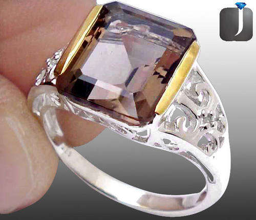 GENUINE DIAMOND and CHOCOLATE SMOKEY TOPAZ IN SOLID 925 STERLING SILVER ARTISAN RING; SIZE 8