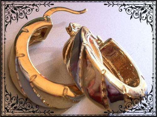 2 YEAR GUARANTEE!! NEW!! GORGEOUS BIG HOOP TWO TONE GOLD HOOP EARRINGS