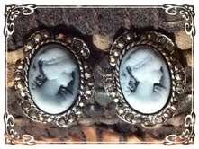 STUNNING TIBETAN SILVER MARCAZITE CAMEO EARRINGS