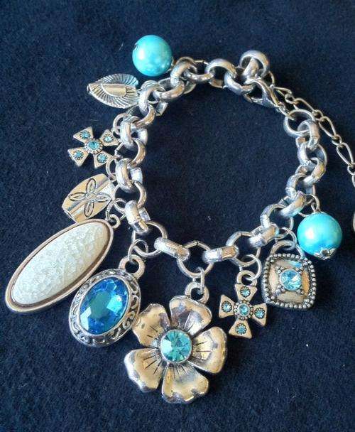 STUNNING TIBETAN SILVER MULTI CHARM TERQUOISE BRACELET
