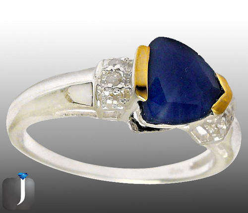 GENUINE DIAMOND AND BLUE SAPPHIRE IN SOLID 925 SILVER ARTISAN RING: Size 7