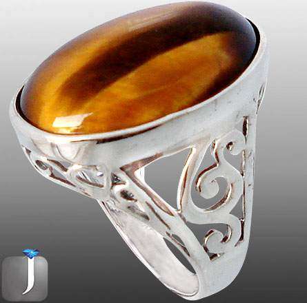 GENUINE BROWN TIGERS EYE IN SOLID 925 STERLING SILVER RING: Size 8