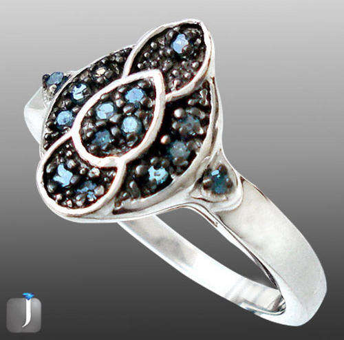 GENUINE 0.21cts CLASSIC BLUE DIAMOND IN SOLID 925 SILVER ARTISAN RING: Size 9.5