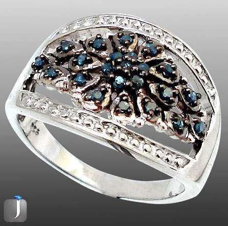GENUINE 0.35cts BLUE DIAMOND IN SOLID 925 SILVER ARTISAN RING: Size 7.5