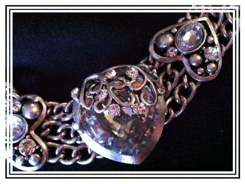 STUNNING WIDE TIBETAN SILVER CRYSTAL HEART MULTI STRAND BRACELET