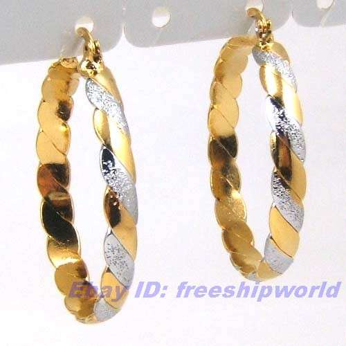 2 YEAR GUARANTEE!! NEW!! GOLD TWO TONE OVAL HOOP EARRINGS