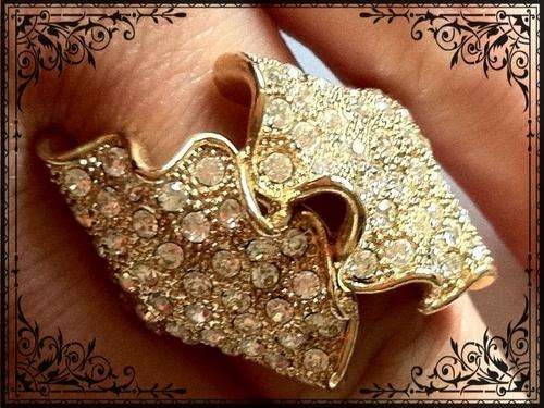 GOLD EP FANCY DESIGNER DIAMANTE RING 1 YEAR GUARANTEE SIZE 18