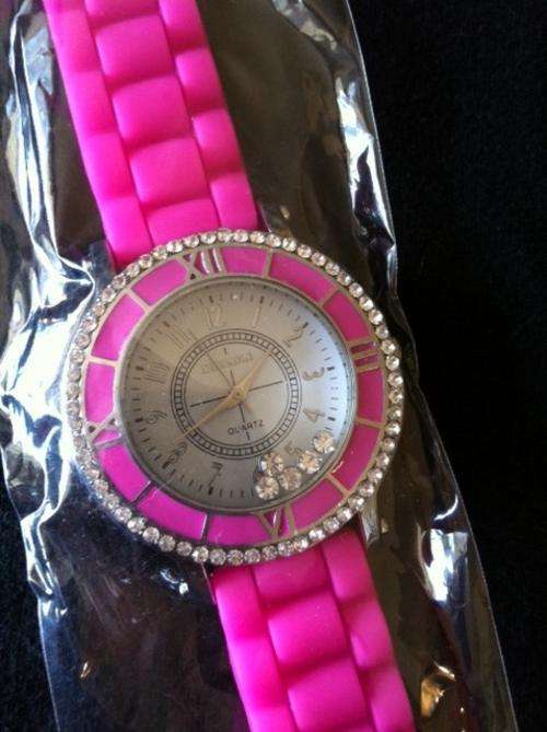 PINK RHINESTONE DIAMANTE FACED LADIES WATCH