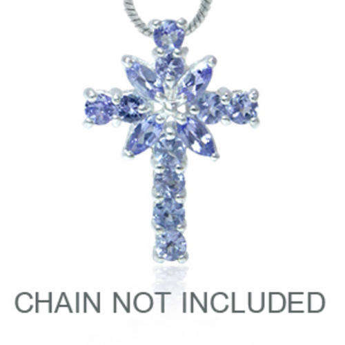 1.1ct. Natural Tanzanite IN SOLID 925 Sterling Silver Cross Pendant