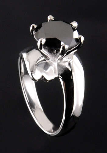 GENUINE 2.64 ct BLACK Diamond Solitaire Ring in SOLID 925 Sterling Silver