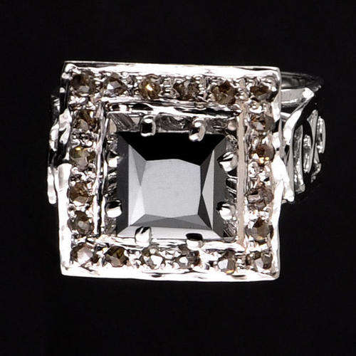 **CERTIFIED**1.32 Ct Princess Cut Black diamond ring with ,50 cts rose cut diamonds in 925 SILVER