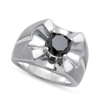 **CERTIFIED**3.5 ct Round cut black diamond solitaire man's ring in 925 silver -100% Authentic