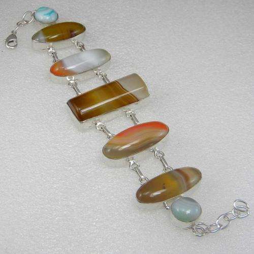 Bothswana Agate, Lace Agate in 925 Silver Electroplated Bracelet