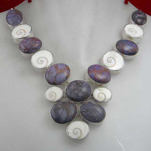 GENUINE Purple Copper Turquoise, Shiva in 925 electroplated silver Necklace