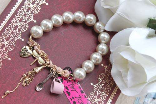 Imitation pearl cup dragonfly tassel charm bracelets
