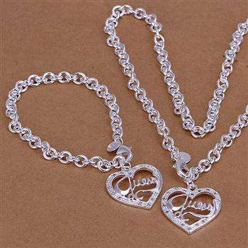 LAST SET!!LOW SHIPPING, IN STOCK!!STERLING SILVER ELECTROPLATED FANCY CHAIN HEART SET