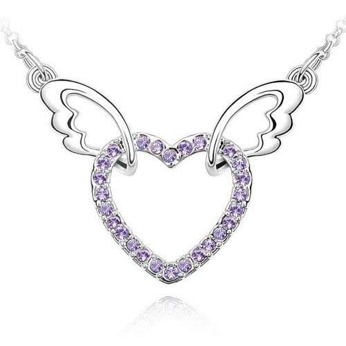 TO CUTE FOR CHRISTMAS!!Lilac Angel Heart Rhinestone Pendant Necklace