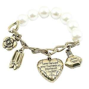 LUKE 10:27 WHITE BEAD CHARM BRACELET