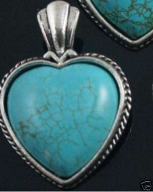 NEW!!! TIBETAN SILVER HEART TURQUOISE PENDANT 43 mm