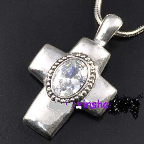 NEW!!! TIBETAN SILVER CRYSTAL CROSS PENDANT 60 mm