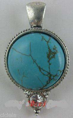 NEW!!! TIBETAN SILVER ROUND TURQUOISE PENDANT