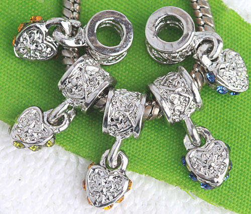 TIBETAN SILVER DANGLING HEART CRYSTAL Charm Fit PaRdora