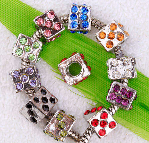 SILVER CRYSTAL DICE STOPPER BEAD Fit PaRdora