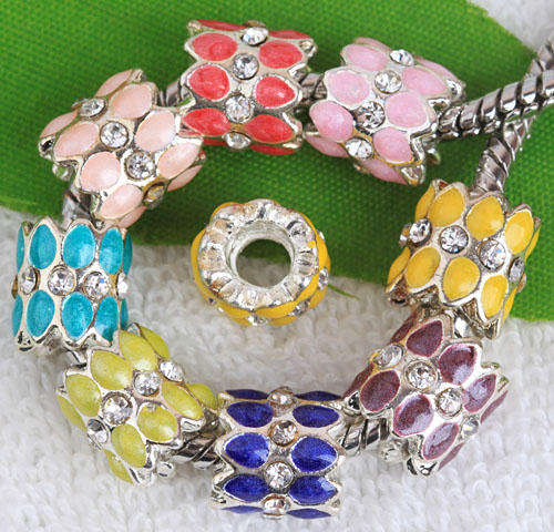 Silver Plated ZIG-ZAG ENAMEL CRYSTAL BEAD STOPPER Fit PaRdora