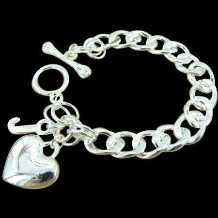 STUNNING STERLING SILVER HEART J BRACELET 12mm