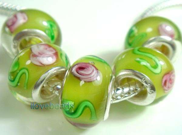 5pcs Silver Muran Glass Beads charm Fit Pardora