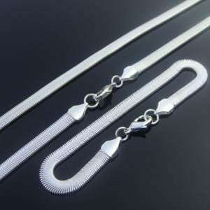 STUNNING SILVER 6 mm HERRINGBONE SET