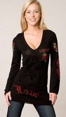 ORIGINAL!! ED HARDY BLACK  LADIES LONG SLEEVE SHIRT SIZE: 8