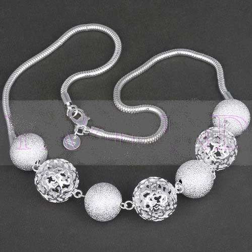 SILVER MESH NECKLACE 6 BALL PENDANTS