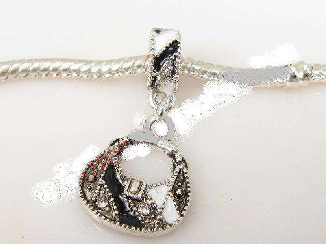 BLACK & WHITE HANDBAG DANGLING Bead Fit PaRdora